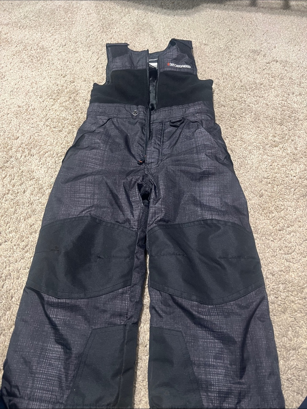 32 Degrees Black and Charcoal Kids Snow Bib Overalls